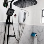 5.5KW black and white digital instant shower with square rainfall showerhead in Kenya
